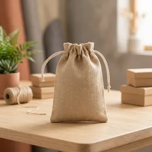Luxury Burlap Jute Drawstring Pouch Bag with Reusable Burlap Bag for Wedding Favors Jewelry Cosmetics and Promotional Packaging - Product Image 1