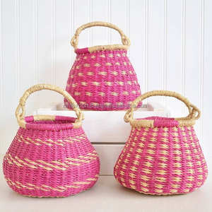 Sustainable Handwoven Bolga <b>Basket</b> Natural Color Seagrass Durable Folding Multifunction <b>with</b> <b>Lid</b>/Handles EU Wholesale - Product Image 1