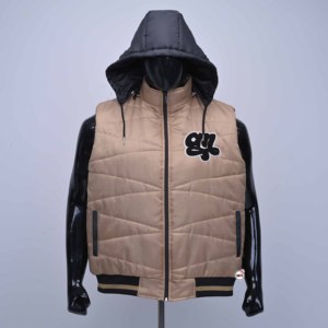 <span class=keywords><strong>Gilet</strong></span> Imbottito in Lana con Cappuccio per <span class=keywords><strong>Uomo</strong></span>, Logo Ricamato 3D, Antivento, Traspirante, Senza Maniche, Chiusura Frontale con Zip, Casual, <span class=keywords><strong>Beige</strong></span> - Product Image 1