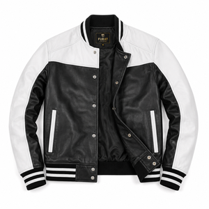 เสื้อแจ็คเก็ตหนังสีดำ Furat Leathers Liberte New York รุ่น Varsity ระบายอากาศได้ดี กันลม คอตั้ง ปักลายได้ตามต้องการ สำหรับผู้ชาย - Product Image 1