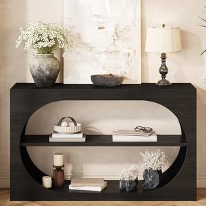 Mesa de Centro de Madera Negra Contemporánea, Estantería con Forma de Arco Geométrico, Mueble Decorativo para Sala de Estar - Product Image 2
