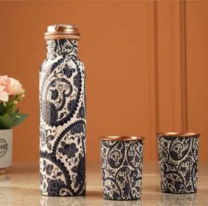Floral Print <b>Copper</b> Water Bottle Decorative Design Leakproof <b>Screw</b> Cap Reusable Drink Bottle With Matching <b>Copper</b> Tumblers - Product Image 2