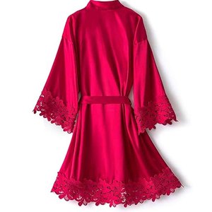 Robe élégante en dentelle florale pour femme, kimono en satin, vêtements de nuit, robe de mariée, lingerie transparente, vêtements de nuit pour lune de miel - Product Image 2