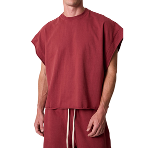 T-shirt sans manches col rond pour homme, coupe oversize et carrée, emmanchures profondes, uni, style streetwear, vente en gros, personnalisable, OEM, en coton tricoté, décontracté - Product Image 4