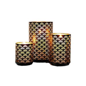 Candelabro cilíndrico de hierro redondo para fiestas y bodas, conjunto de soporte de diseño de corte hecho a mano, color negro - Product Image 1