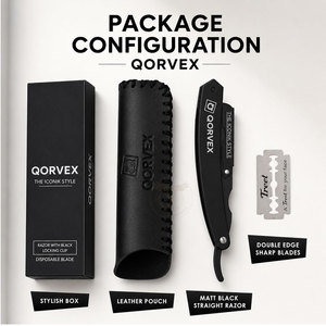 มีดโกนหนวดตรง QORVEX INSTRUMENTS ระดับมืออาชีพ หรูหรา พร้อมใบมีดสแตนเลสแบบด้านเดียว 60 ใบ/แบบสองด้าน 30 ใบ - Product Image 4