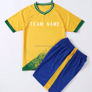 ชุดเสื้อฟุตบอลเด็กชายสีเหลืองเขียวแขนสั้นโพลีเอสเตอร์ 100% ระบายความชื้นและแห้งเร็วชุดฝึกซ้อมเยาวชนชุดแข่งขันฤดูร้อน - Product Image 2
