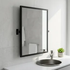Minimalist <b>Rectangular</b> <b>Wall</b>-Mounted <b>Mirror</b> With Black Metal Frame And Glass Surface Framed <b>Mirror</b> - Product Image 5