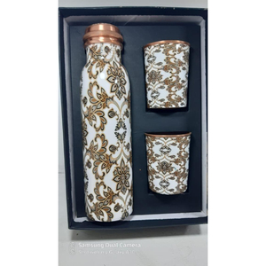 Fancy Copper Water <b>Bottle</b> with Two Glass Hammered Design For Hydration Yoga & Ayurveda Inspired Drinkware <b>Bottle</b> With Packaging - Product Image 6