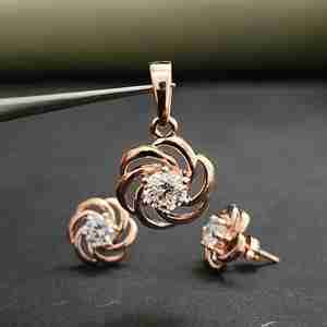 Elegant Unisex Trendy Lab Created Diamond <b>Necklace</b> Earrings Set Unique Design 18KT <b>Solid</b> Gold Gold Plated IGI Certified Charm - Product Image 3