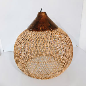 Wholesale Moss Green Top Rattan Lampshade Pumpkin Teardrop Pendant <b>Light</b> Shade Handcrafted <b>Wicker</b> Decorative <b>Ceiling</b> Lamp Cover - Product Image 3
