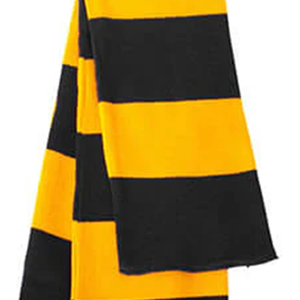 Écharpe de sororité en tricot jacquard noir et or à rayures longues, avec logo personnalisé, 100 % acrylique, pour l'hiver, pour les fans de sports d'équipe - Product Image 5