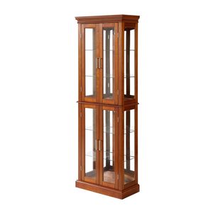 <b>Walnut</b> 6-Tier Lighted Curio Display Cabinet with Tempered Glass Doors & Adjustable Shelves <b>Mirrored</b> Back Panel - Product Image 6
