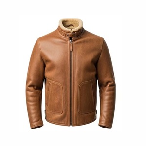 <b>Men</b>’s <b>Brown</b> Shearling <b>Leather</b> <b>Jacket</b> Vintage Aviator Style Winter Warm Sheepskin Coat Classic Bomber Outerwear - Product Image 1