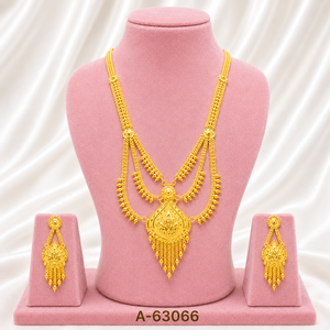22K Gold Plated Bridal Jewelry Set with Long Necklace and Earring Set Zircon Trendy Wedding/Party/Gift A-63063 - Product Image 4