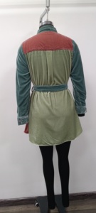 <b>Velvet</b> Color Block <b>Shirt</b> <b>Dress</b> With Belt Turn-down Collar Long Sleeve Mini Casual <b>Dress</b> Autumn Style - Product Image 2