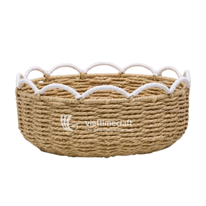 Cesta de Almacenamiento y Tazón Redondo de Cuerda de Papel Hechos a Mano con Borde Festoneado Blanco, Juego de Servir Vintage Ecológico para Mesa - Product Image 2