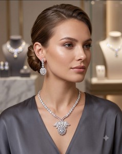 Lucentarts - Exquisito Juego de Collar y Aretes con Diamantes Americanos, Colgante Floral de Circonita Brillante, Joyería Nupcial, Accesorios para Mujer - Product Image 5
