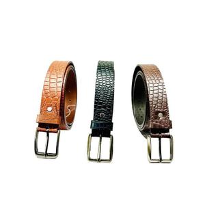 Ceintures en cuir véritable pour hommes, ensembles cadeaux, couleur marron chocolat noir, texture crocodile, ceintures formelles durables, en vente - Product Image 1