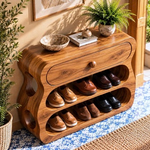 Proveedor de Vietnam-Zapatero estrecho de almacenamiento de zapatos de madera maciza de diseño único para decoración de esquina de entrada Zapatero de madera - Product Image 2