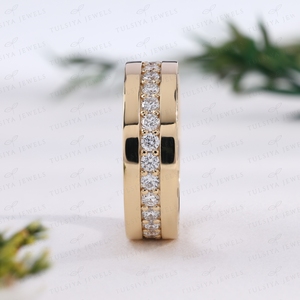 Round Cut Mens Wedding Band Yellow Gold Channel Set Eternity <b>Ring</b> Wide <b>Plain</b> Border Statement Fine Jewelry <b>Ring</b> - Product Image 2