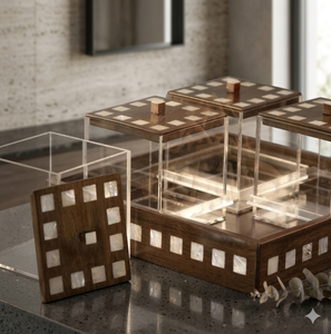 Chocolate and toffee Modern Acrylic <b>Storage</b> <b>Box</b> with Wooden Trays Boxes <b>Small</b> Size for Makeup Coffee Stylish Basket Design - Product Image 1