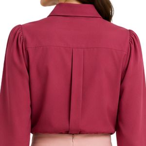 Ensemble chemisier et jupe longue brodés pour femme, bordeaux et rose poudré, manches longues, boutonnage, taille haute, tenue modeste deux pièces - Product Image 3