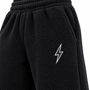 Pantalon de jogging décontracté noir pour homme, coupe large, en molleton, taille élastique, style streetwear, avec logo éclair - Product Image 4