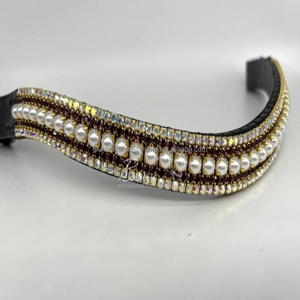 Cristaux multicolores d'améthyste noire et violette personnalisés 5 rangs en forme de vague en cuir de selle noir bande de front de cheval en plein Cob - Product Image 5