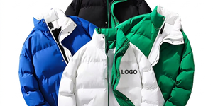 เสื้อแจ็คเก็ตพัฟเฟอร์แบบกลับด้านได้สำหรับผู้ชาย คอตั้ง ซิปหนา เสื้อโค้ทลำลองสำหรับฤดูหนาว สีพื้น ผ้าโพลีเอสเตอร์บุใยสังเคราะห์ สีขาว น้ำเงิน เขียว - Product Image 5