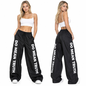 Women Wide Leg Windbrekaer Pants Custom Printed Lightweight Nylon <b>Trousers</b> Elastic Waist Street Style <b>Waterproof</b> Rain Pants - Product Image 1