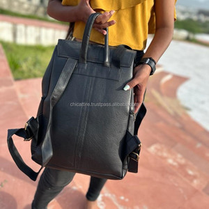 New Style Vintage Look Black Genuine Leather Backpack Travel Backpack Office Leather Large Capacity Travel <b>Bag</b> for <b>Men</b> and Women - Product Image 5