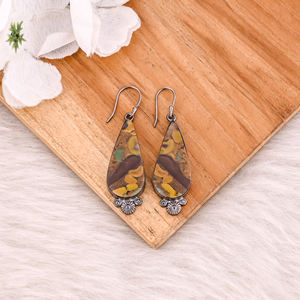 Natural Fruit Jasper Gemstone Hook <b>Earring</b> <b>Black</b> Rhodium <b>Earring</b> Handmade Drop <b>Earring</b> Cabochon <b>Earring</b> For Women Gift <b>Earring</b> - Product Image 2