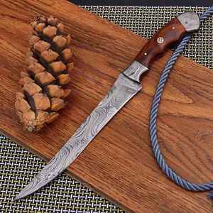 Cuchillo de Cocina para Filetear Pescado de Acero de Damasco Forjado a Mano Personalizado, con Empuñadura Ergonómica Clásica de Madera y Bolster de Damasco Premium, 12 Pulgadas de Largo Total - Product Image 4