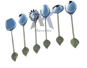 Juego de Cucharas de Té Plateadas de Lujo con Mango de Pluma Dorada, Acabado Espejo, Diseño Moderno, Duradero, Mango Largo para Servir - Product Image 3