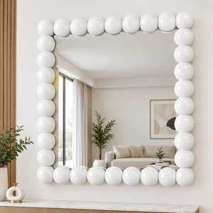 <b>White</b> Beaded Framed <b>Mirror</b> Rectangular Wall <b>Mirror</b> Decorative Vanity <b>Mirror</b> for Bedroom Entryway Bathroom Modern Design - Product Image 1