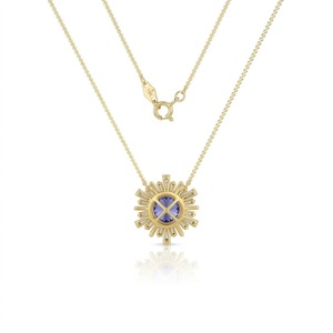 Collier en or pur 18 carats avec pierre précieuse tanzanite, design soleil, diamant naturel, chaîne halo, pendentif pour femme, cadeau d'anniversaire - Product Image 4