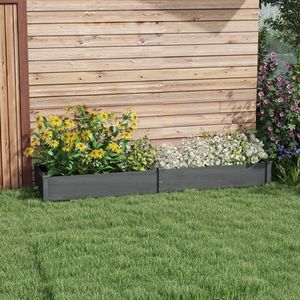 Fioriera Rialzata in Legno 244x61x25 cm con 2 Contenitori Grigi e Rivestimento in Tessuto Non Tessuto per Fiori e Piante da Patio - Product Image 2