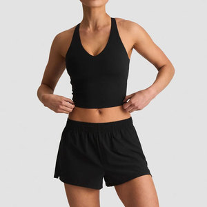 Slim Yoga High Elasticity Quick Dry Fitness Sports Athletic Cropped Tank <b>Top</b> Custom Plain Solid Color V Neck <b>Vest</b> <b>Top</b> - Product Image 3