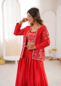 Ensemble de lehenga brodé rouge avec veste pour femmes, tenue traditionnelle indienne pour mariage, longueur au sol - Product Image 6