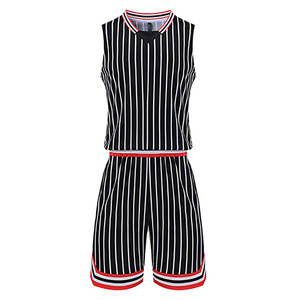 Ensemble de maillots de basket-ball sublimés personnalisés pour hommes, col en V, sans manches, rayé bleu et blanc, respirant, en polyester, vêtements de sport pour adultes - Product Image 4