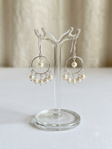 Freshwater Pearl Gemstone Hoop Long <b>Earrings</b> 925 Sterling Silver Classic Indian Jewelry Women's 4.06g for Party Wedding Gift - Product Image 3