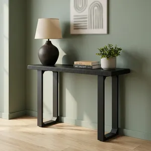 Mesa Consola Moderna de Madera Negra con Borde Acanalado Estrecho, Mueble de Entrada/Hall, Soporte Minimalista para Sofá, Mueble Auxiliar para Sala de Estar/Hogar - Product Image 1