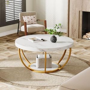 Table basse moderne pour salon, table design en marbre, mobilier chic et moderne, table basse avec pieds en métal, ronde et décorative - Product Image 5