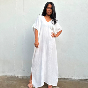 Factory Price Double Gauze Cotton <b>Maxi</b> Dress Loose Fit Summer Dress Breathable Boho Dress Side Slit Lounge Dress - Product Image 1
