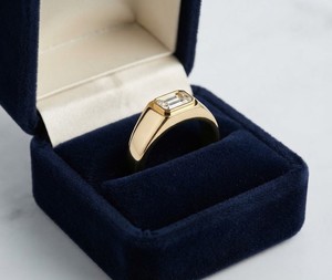 Natural Emerald Cut Diamond D VVS1 14K Yellow Gold Bezel Signet <b>Ring</b> <b>Men</b> Women Luxury Fine Jewelry - Product Image 4