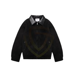 Veste en daim pour femme avec col rabattu, fermeture éclair sur le devant, vêtement d'extérieur tendance, veste en daim décontractée à la mode - Product Image 1