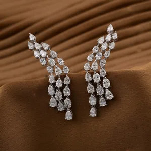 5.95 Ct Lab Grown CVD Pear Cut <b>Diamond</b> Vintage <b>Dangle</b> <b>Earrings</b> 14k White Solid Gold - Product Image 3