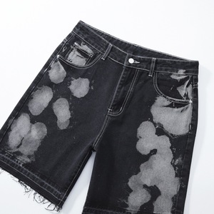 Pantalones Cortos de Jean de Algodón para Hombre, de Cintura Alta, Tie Dye, Pierna Recta, Lavado a la Piedra, con Bajo Desgarrado, Estilo Casual de Verano - Product Image 4