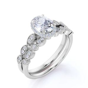 Classic 1.45 Carat Oval Cut Moissanite Vintage Bridal Set Luxury Engagement Anniversary <b>Ring</b> Prong Setting Gold Plated Wedding - Product Image 3